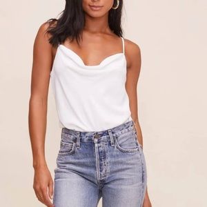 ASTR The Label Cowl Drape Neck Cami Bodysuit in White